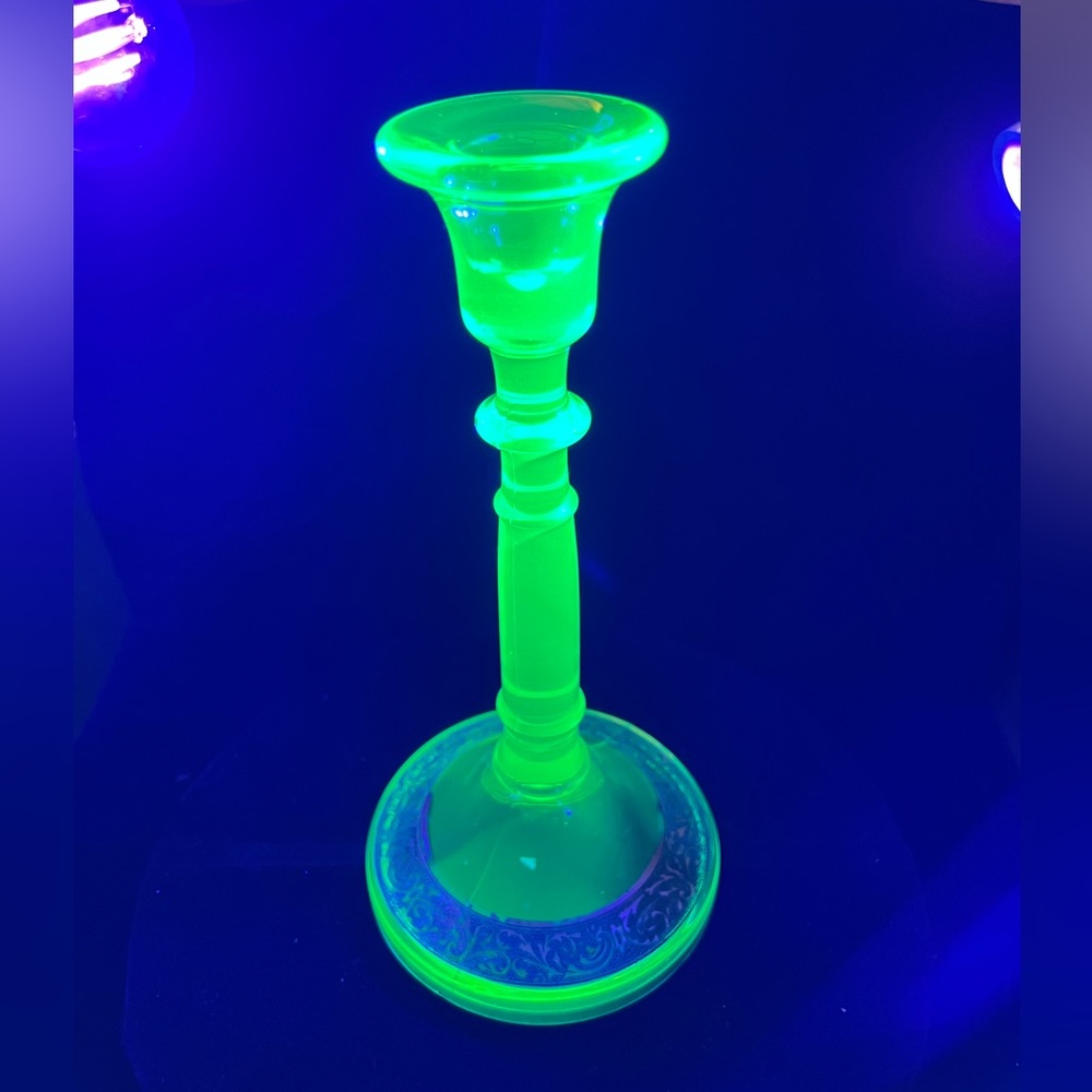 Glowing Green Glass Candle Stick Holder Decore
